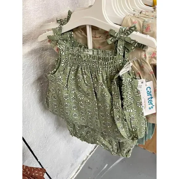 Super Cute Floral Green 3 Piece Set / Baby Girl Summer Spring Carters 6-9 Months - Picture 1 of 4